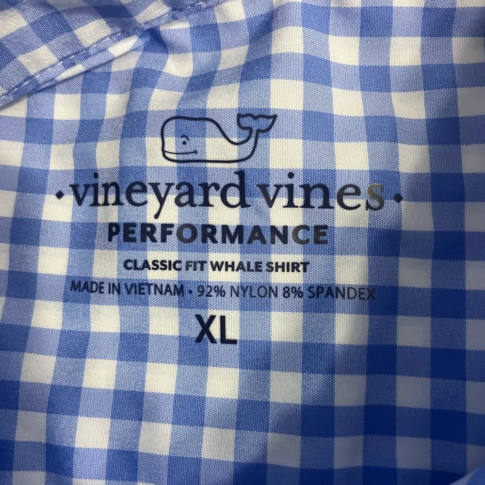 Vineyard Vines Classic Performance Classic Whale Shirt Blue & White Checkered XL - Picture 2 of 6